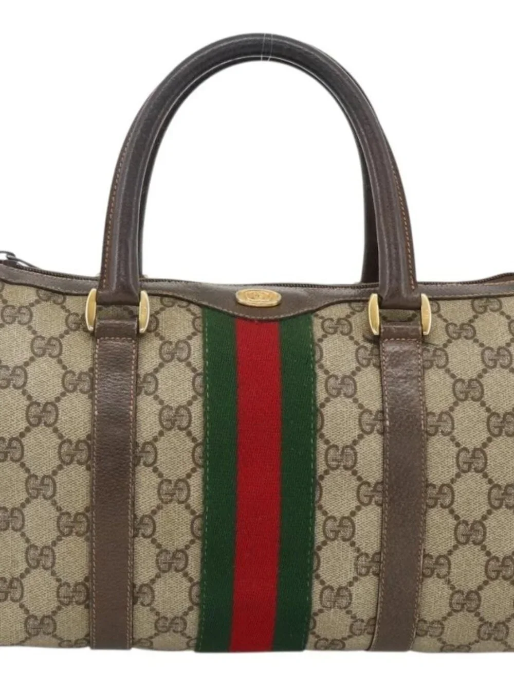 GUCCI GG Supreme Web Sherry Line Bag PVC Beige Gold 98 02 006 Auth BA12009